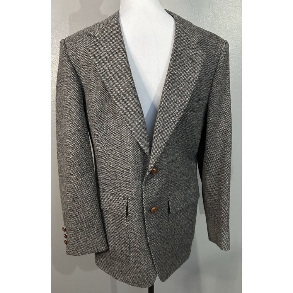 KENNETH ROBERTS Distinctive Mens Sport Coat 100% Wool Gray Tweed Jacket 38R EUC